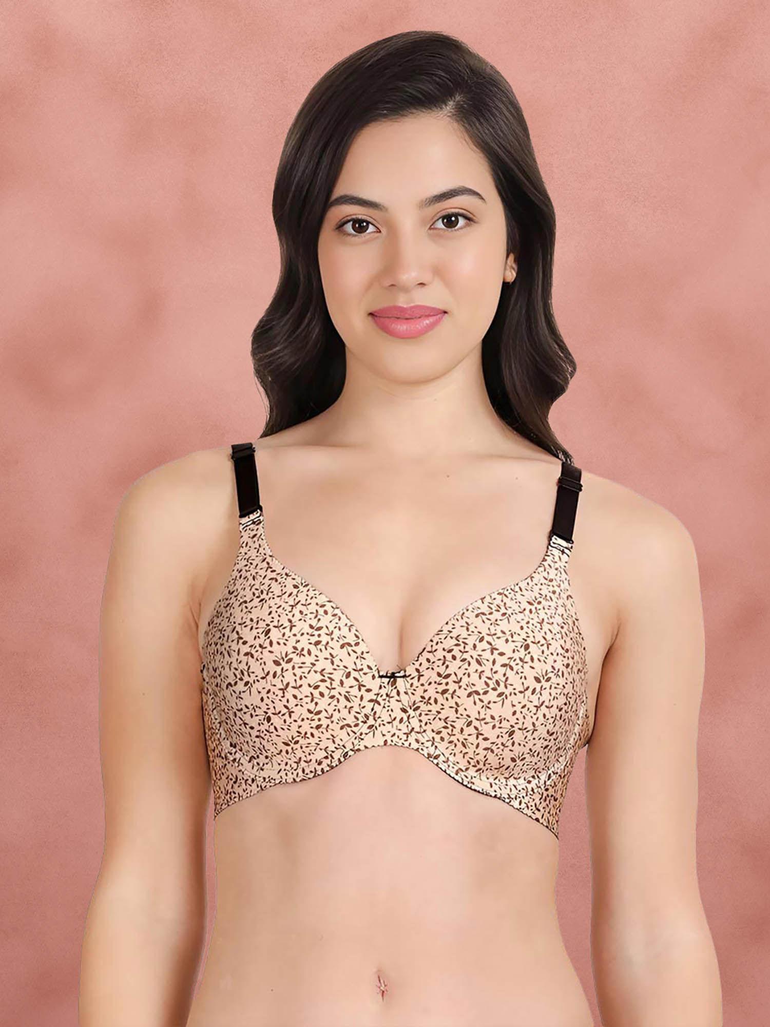 hana beige leafy broad winged seamless t-shirt bra