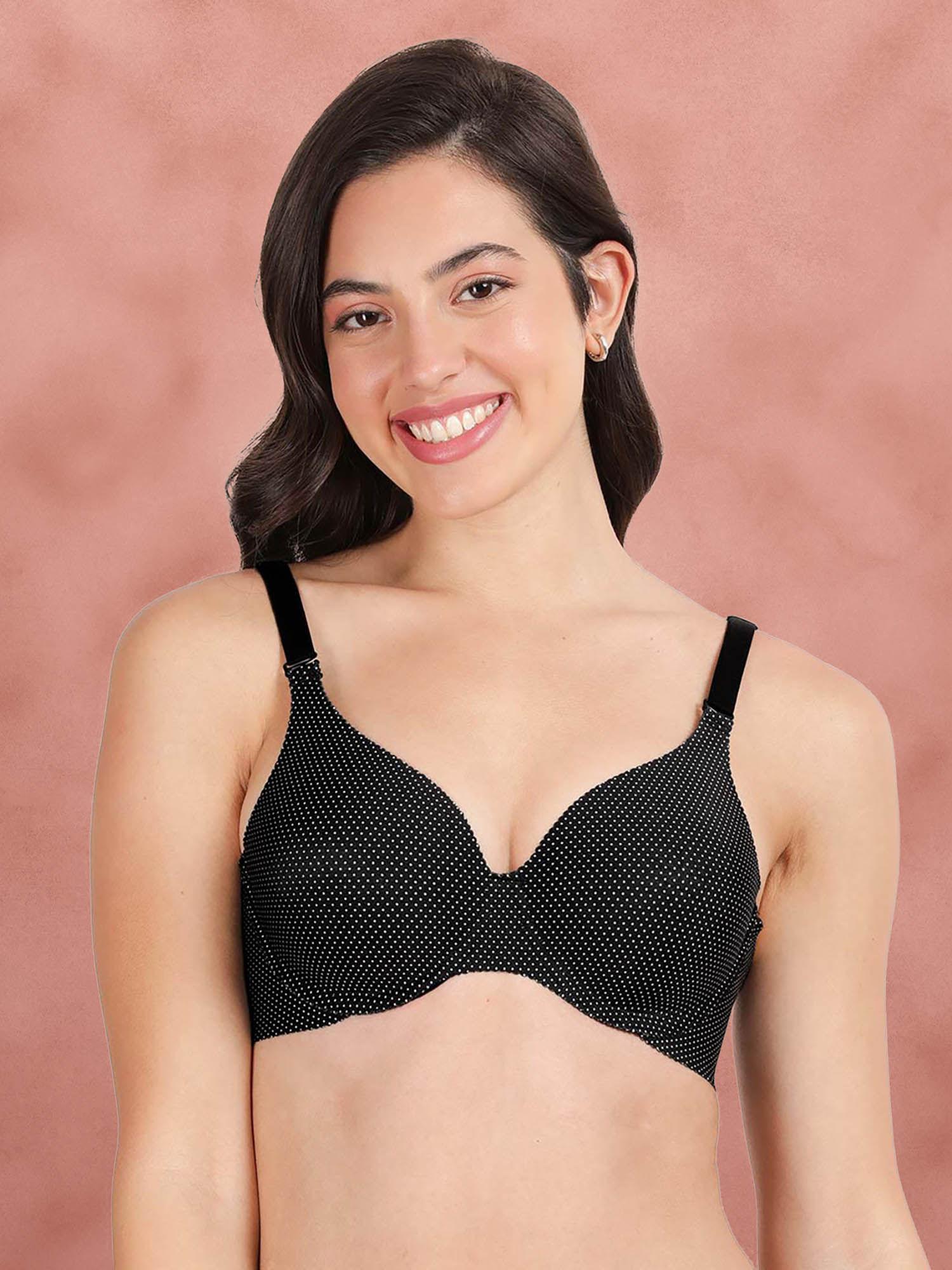 hana black small polka broad winged seamless t-shirt bra