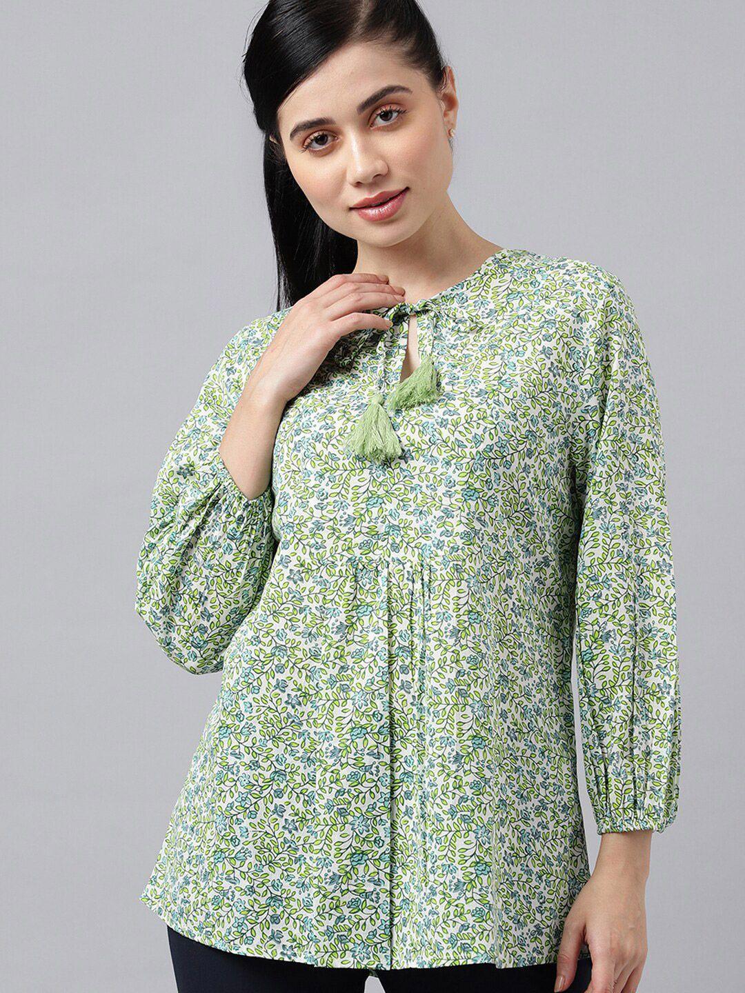hancock floral print tie-up neck puff sleeve cotton empire top