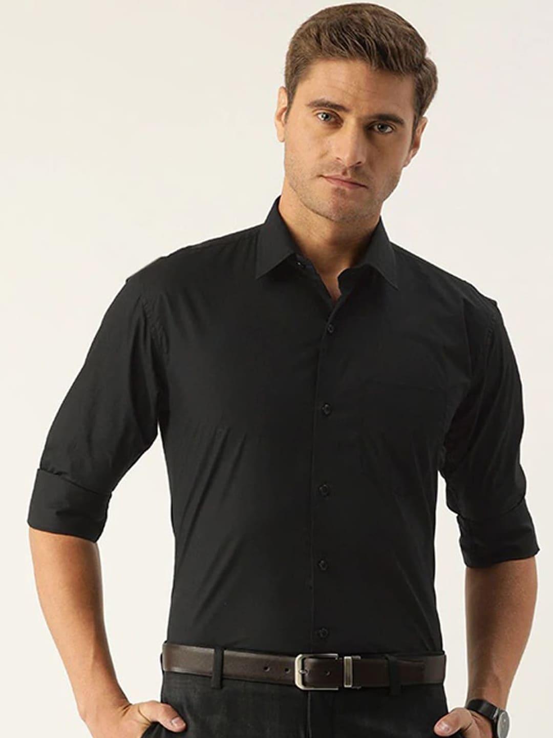 hancock men black slim fit solid pure cotton formal shirt