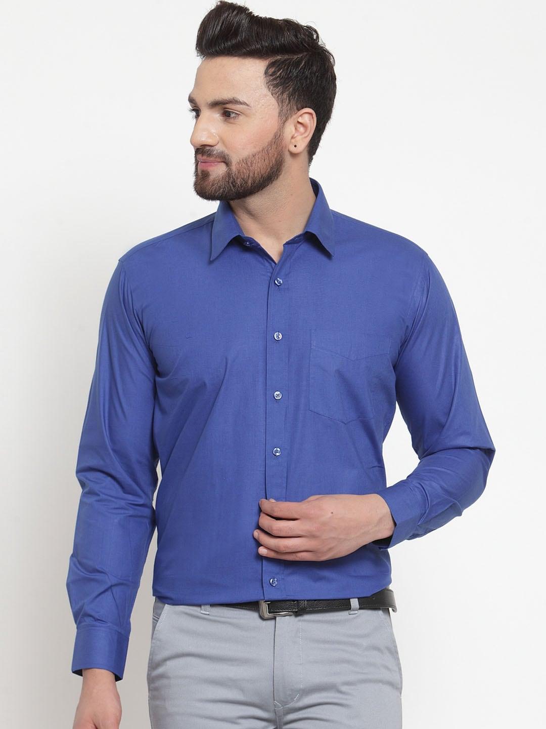 hancock men blue solid slim fit formal shirt