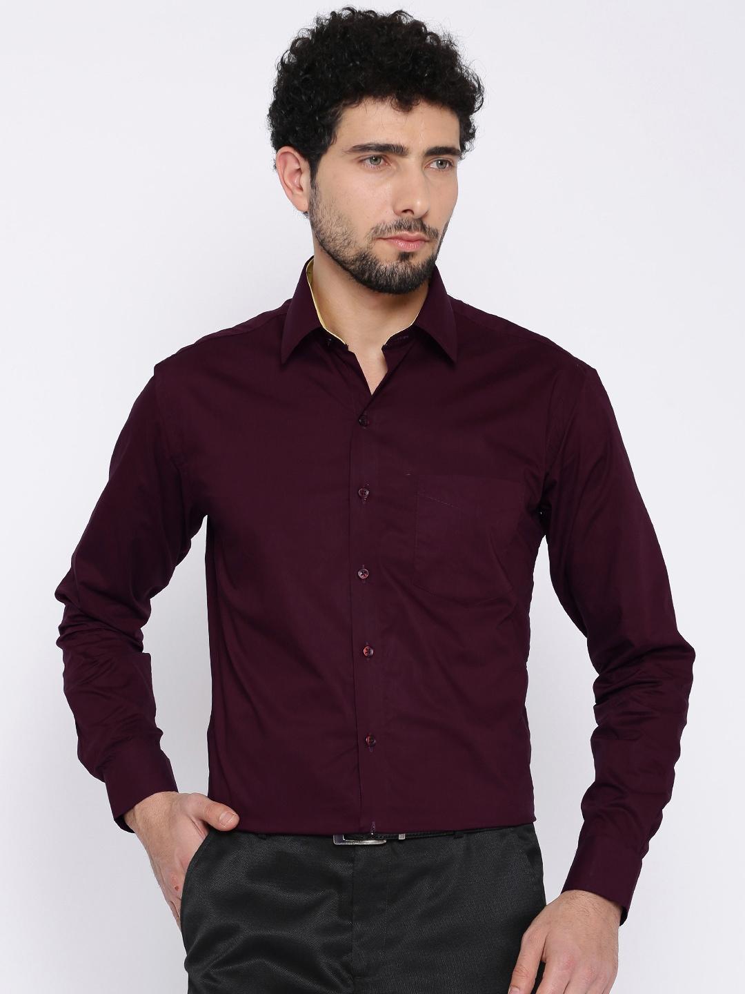 hancock men burgundy slim fit solid formal shirt