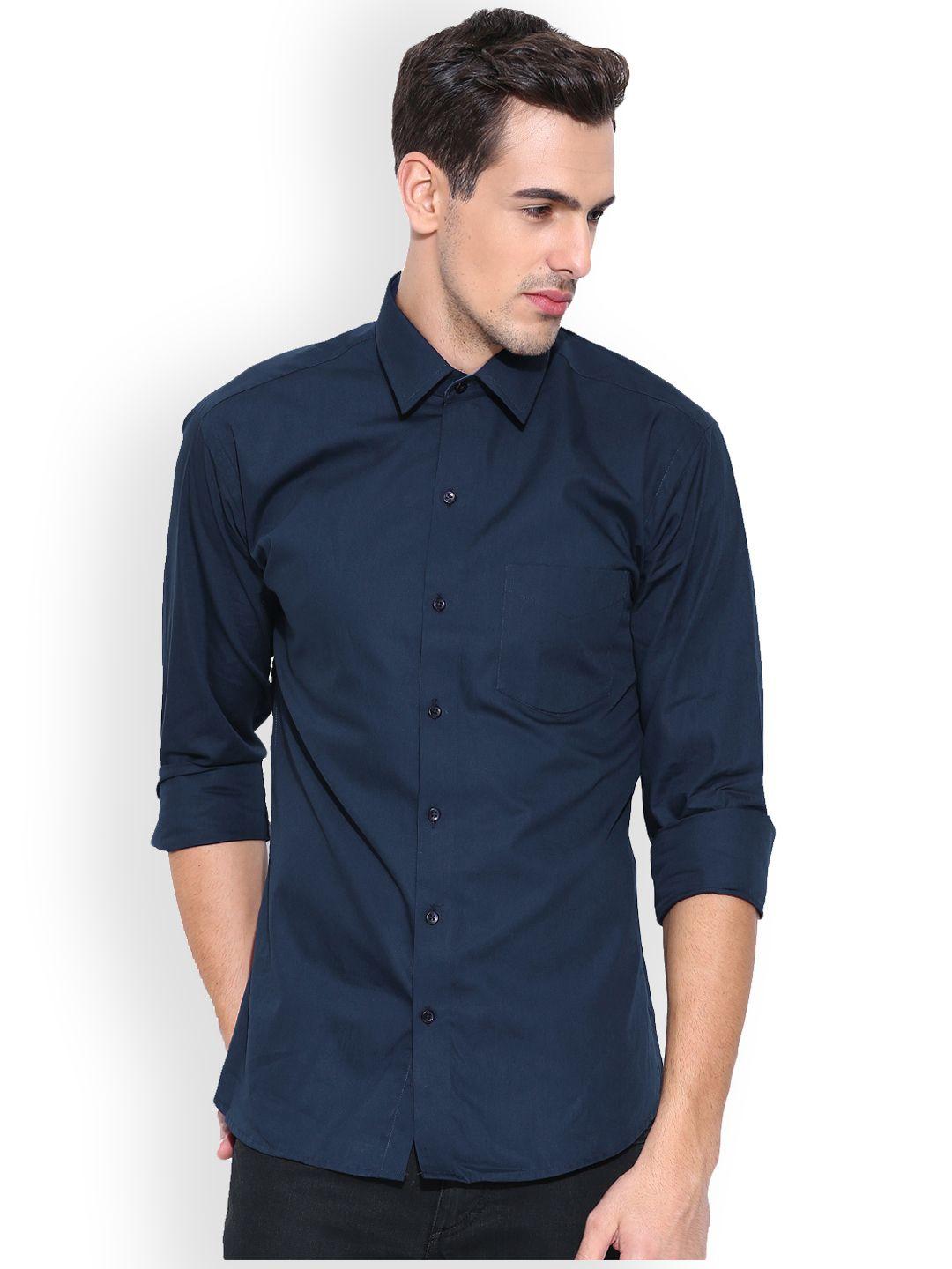 hancock men navy blue slim fit solid casual shirt