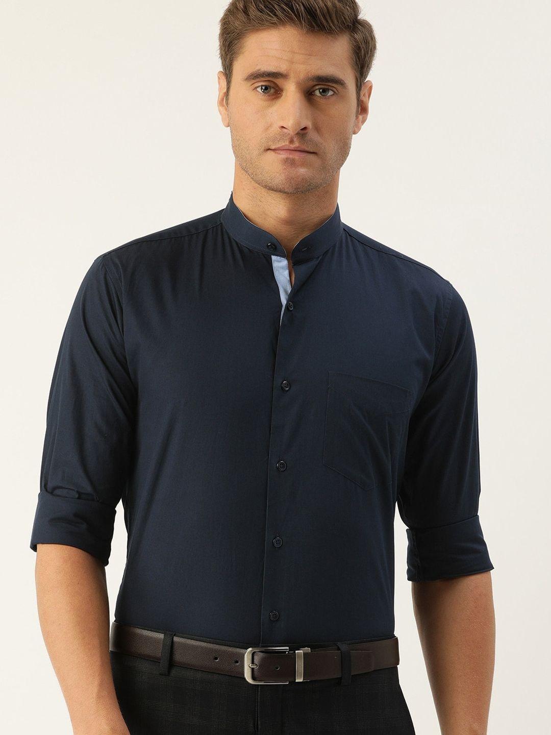 hancock men navy blue slim fit solid formal shirt