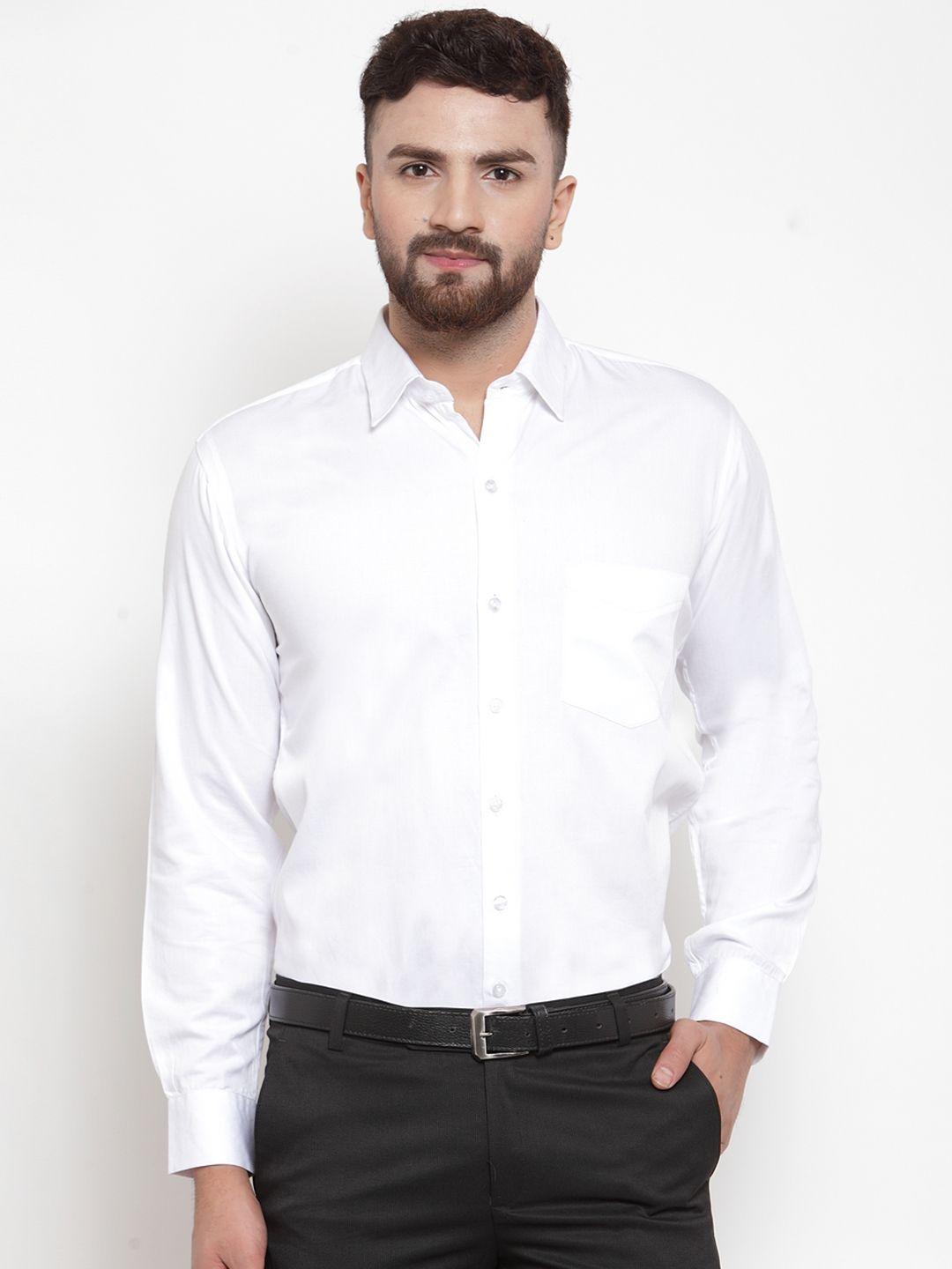 hancock men white regular fit solid formal shirt