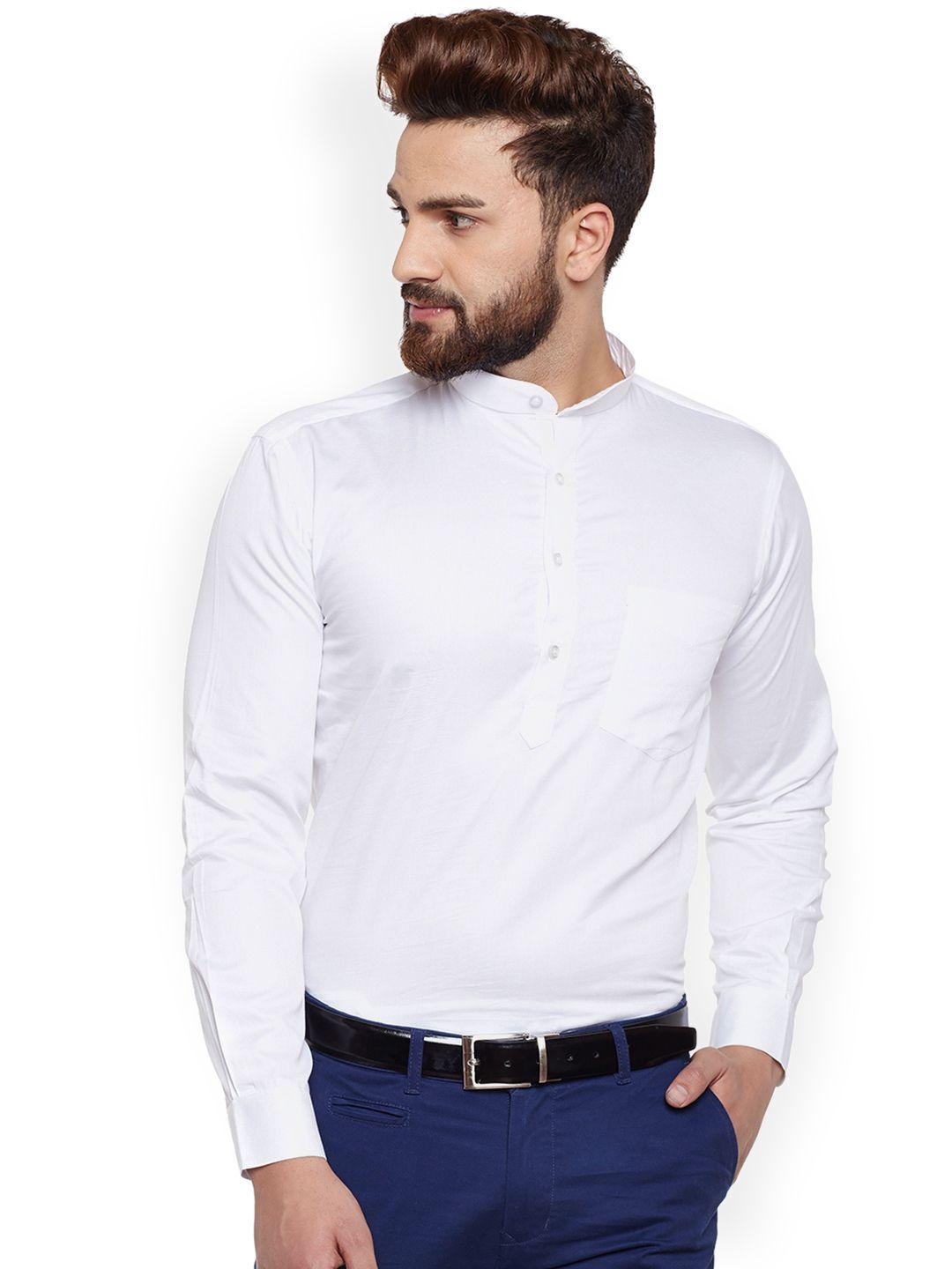 hancock men white slim fit solid formal shirt