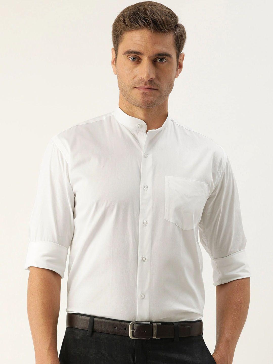 hancock men white slim fit solid semiformal shirt