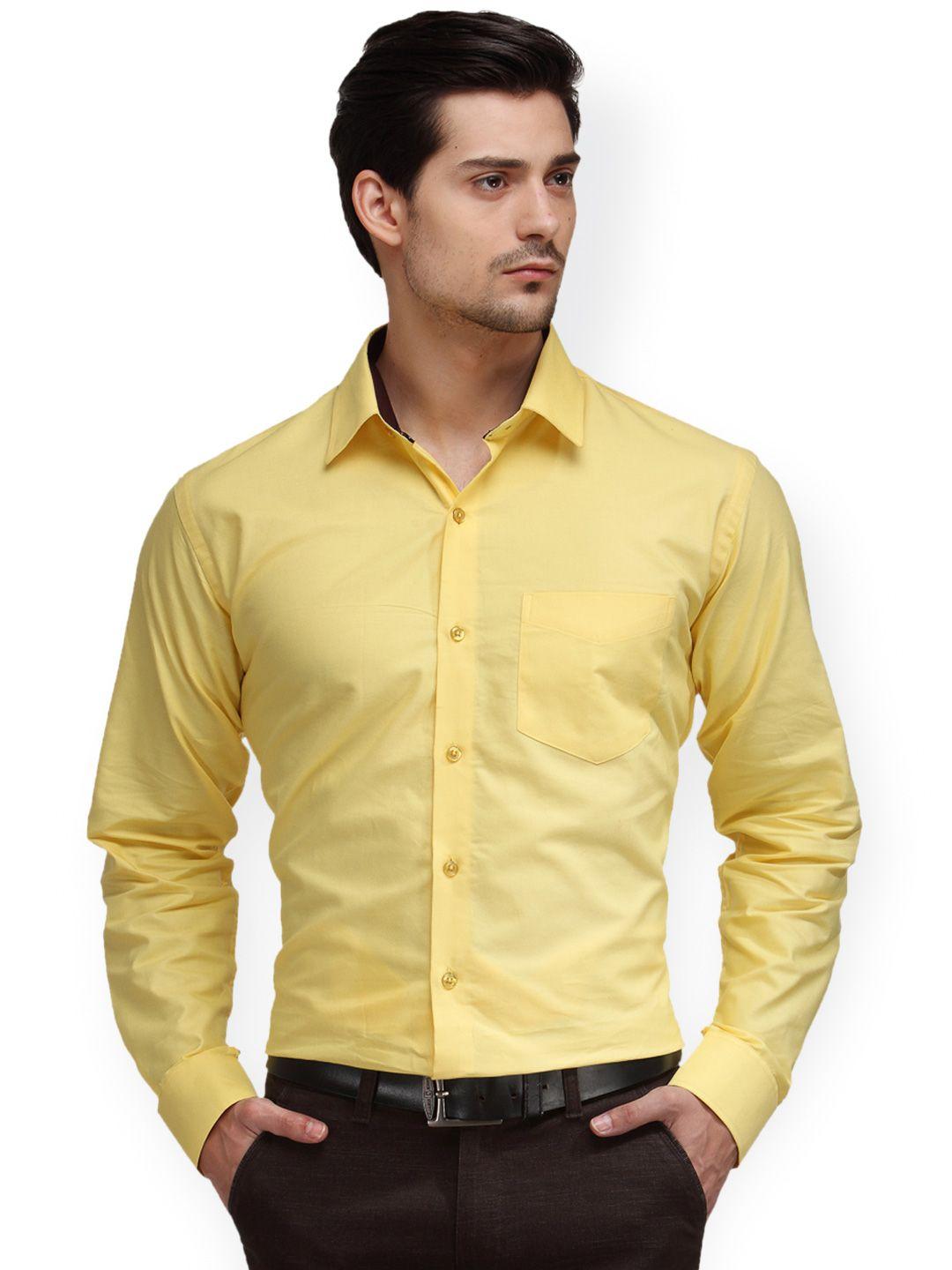 hancock men yellow smart slim fit solid formal shirt