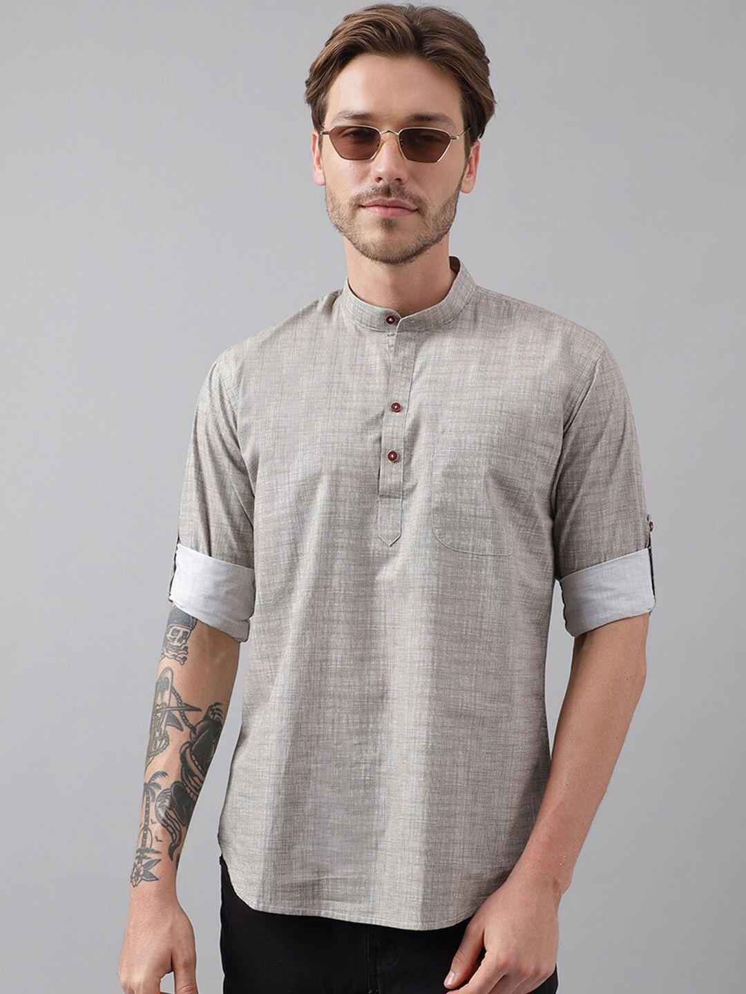 hancock band collar roll-up sleeves cotton straight kurta