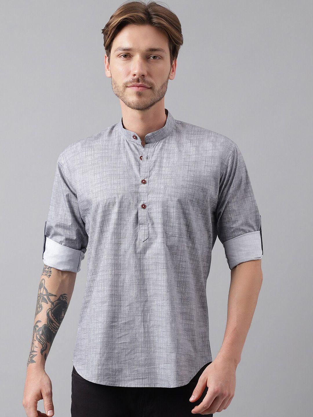 hancock band collar roll-up sleeves cotton straight kurta