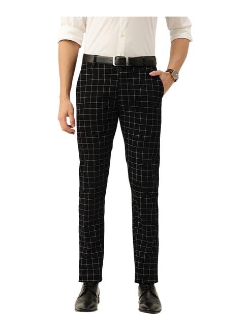 hancock black slim fit checks trousers