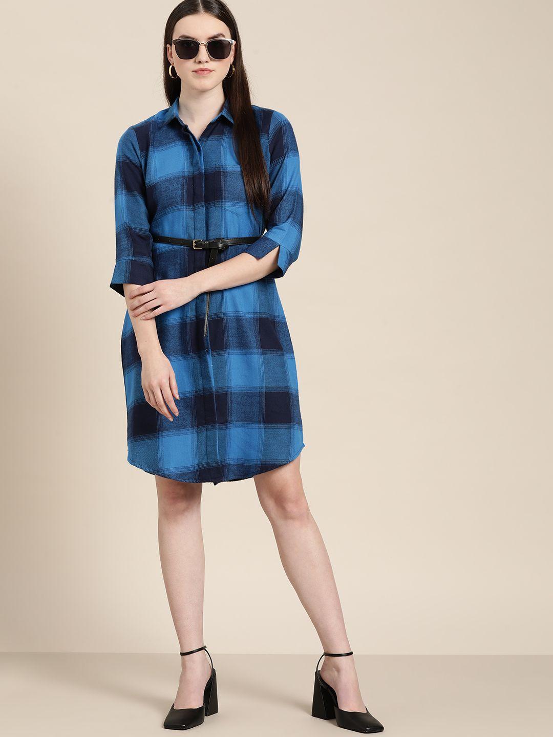 hancock blue checked knee length formal shirt dress