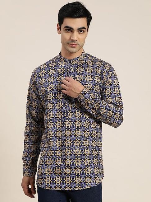 hancock blue cotton regular fit floral kurtas