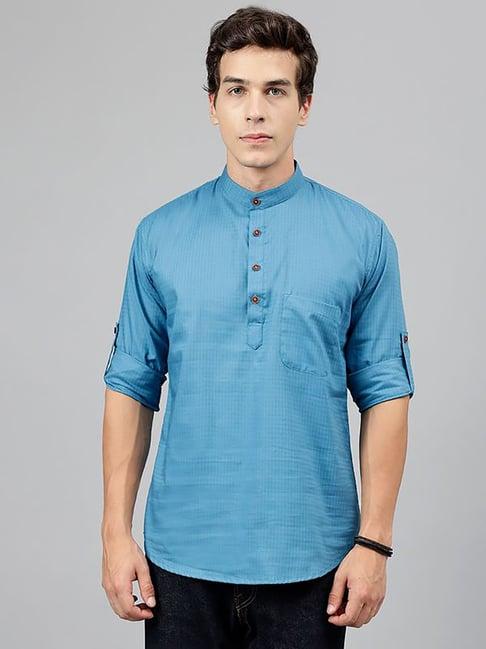 hancock blue cotton regular fit solid kurtas