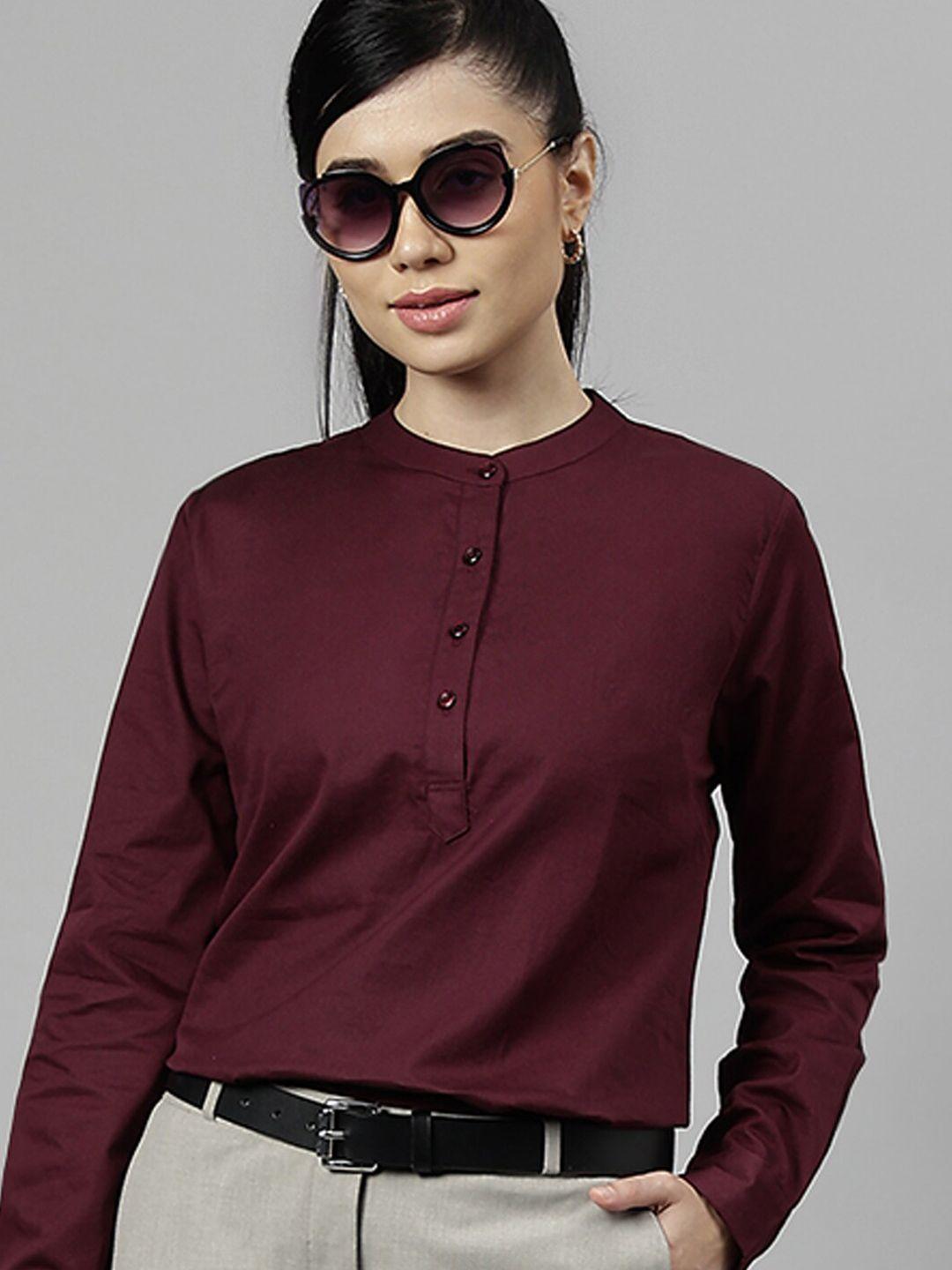 hancock burgundy mandarin collar cotton top