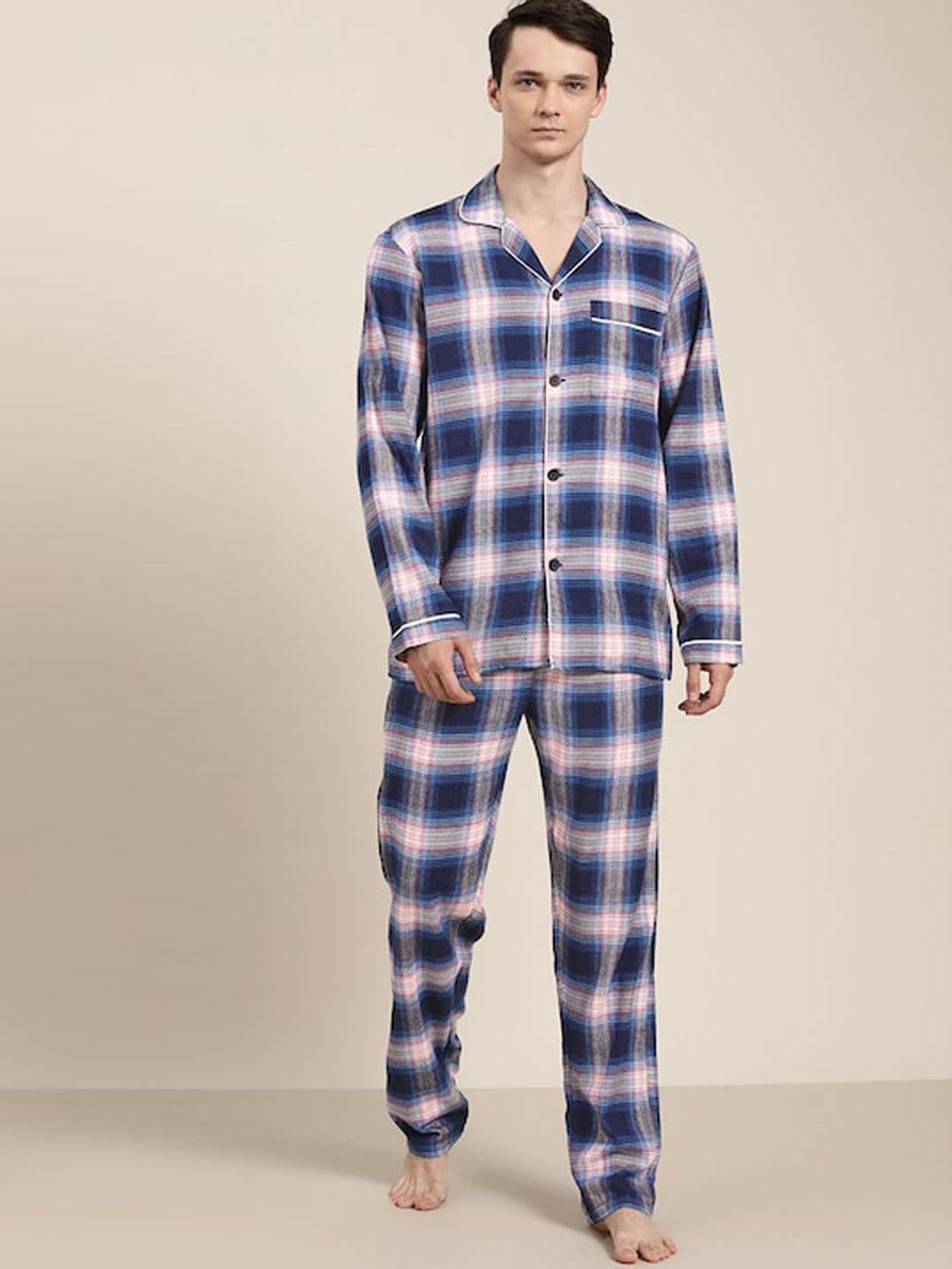 hancock checked pure cotton night suit