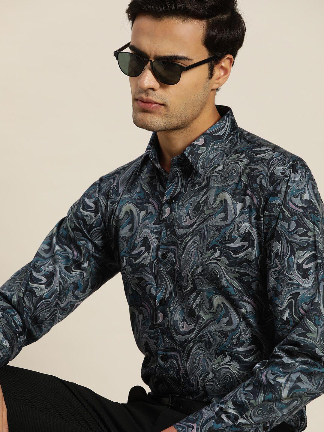 hancock club slim fit abstract digital printed pure cotton party shirt