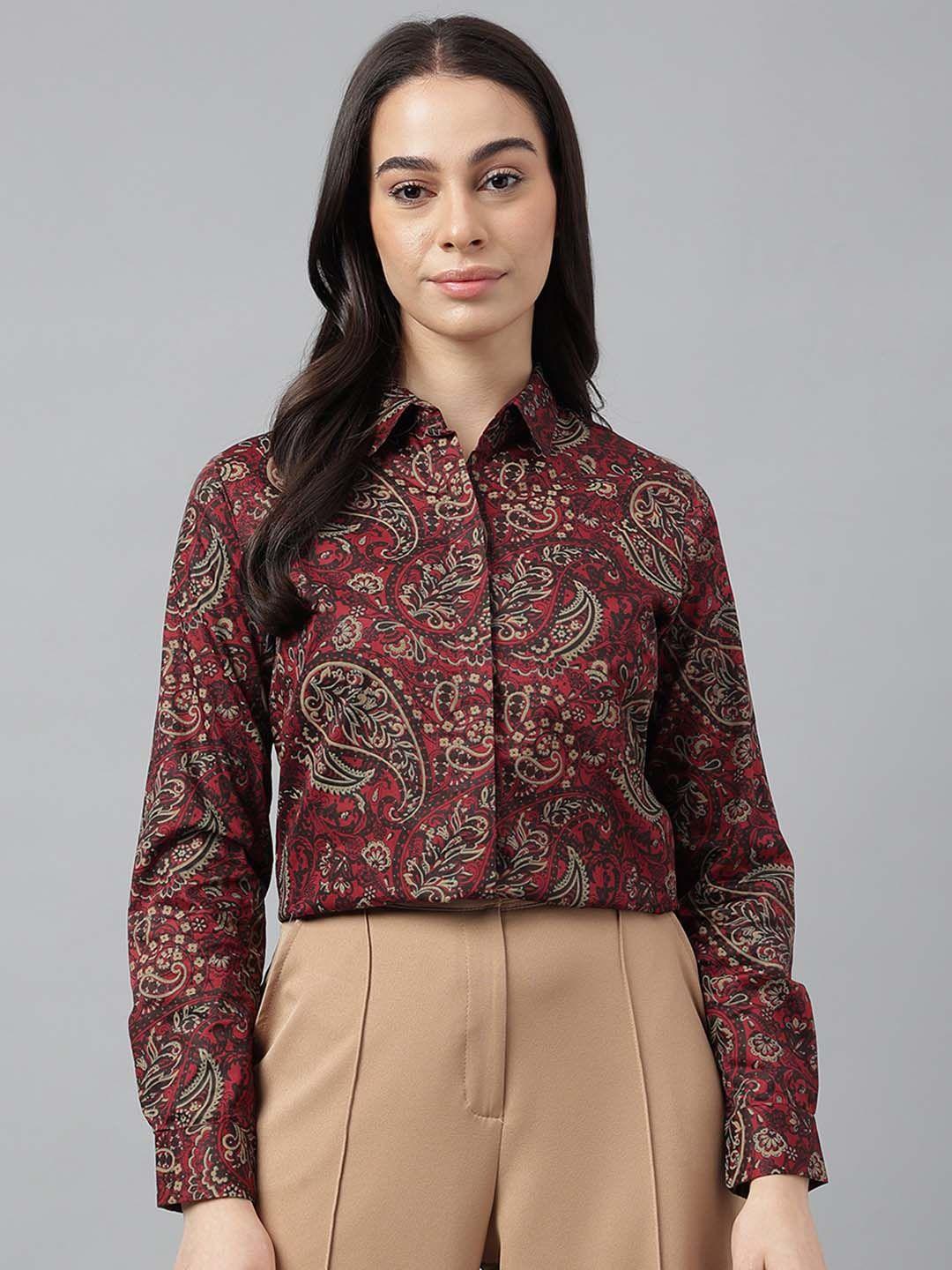 hancock comfort ethnic motifs printed cotton satin formal shirt