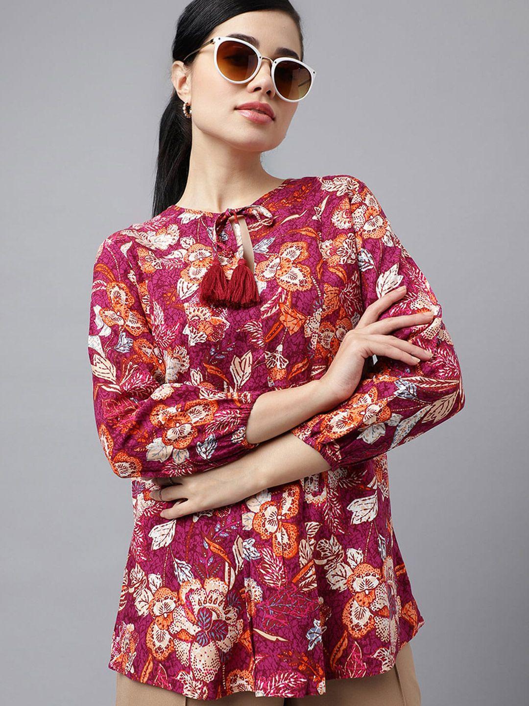 hancock floral printed tie-up neck top