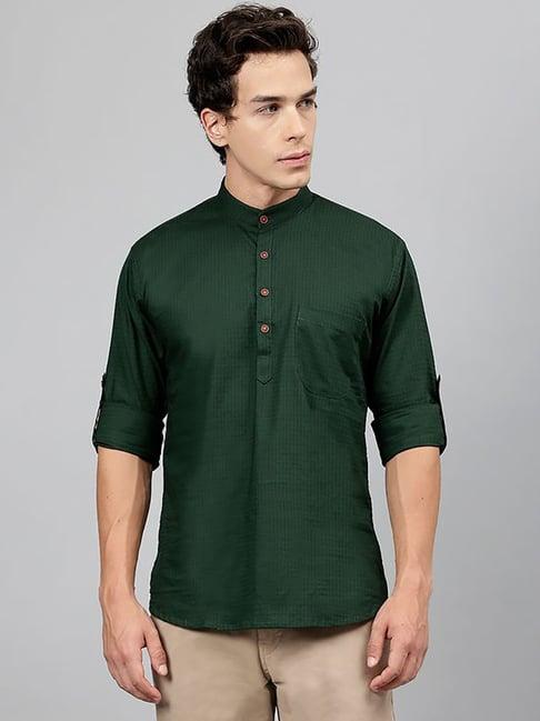 hancock green cotton regular fit solid kurtas