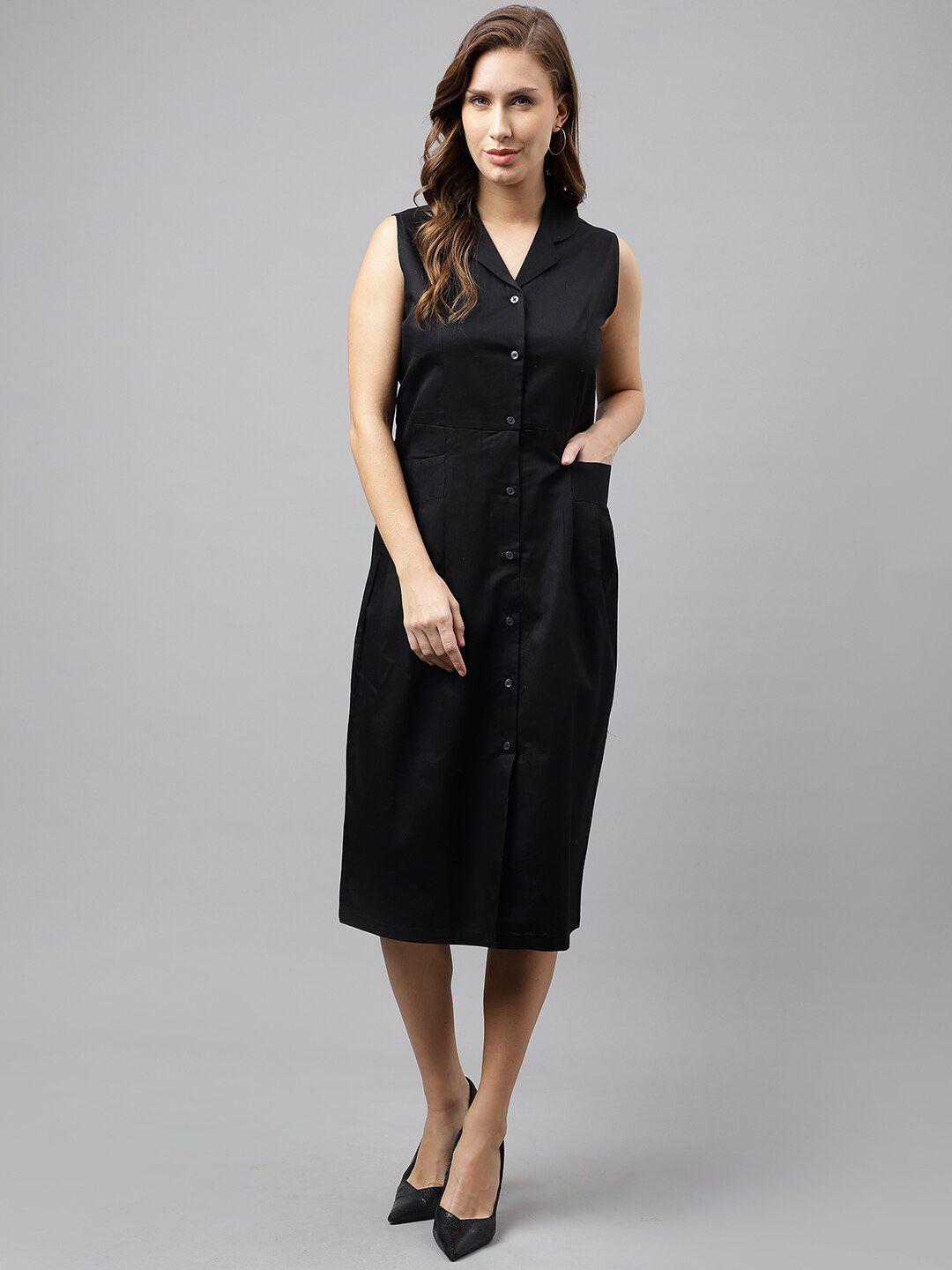 hancock lapel collar sleeveless pure cotton pleated shirt midi dress