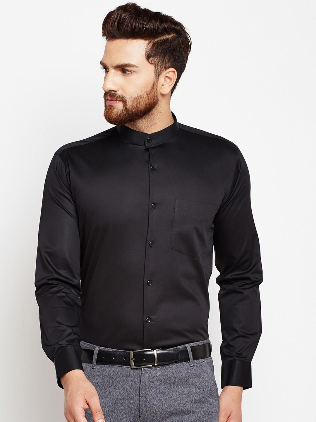 hancock men black slim fit solid formal shirt