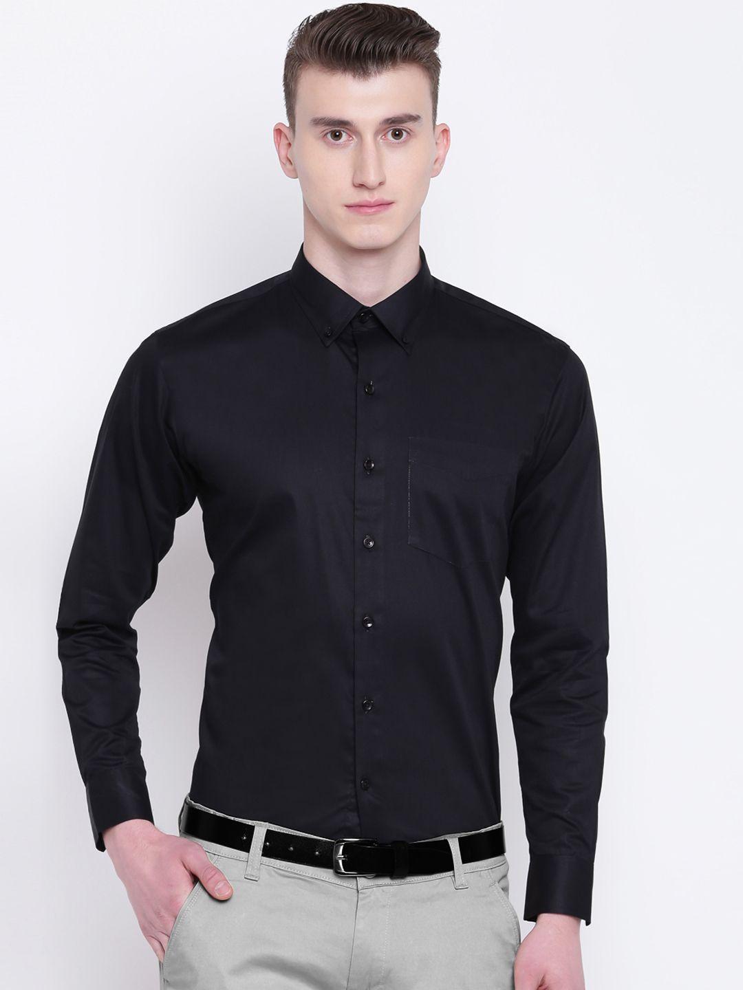 hancock men black sport slim fit solid formal shirt