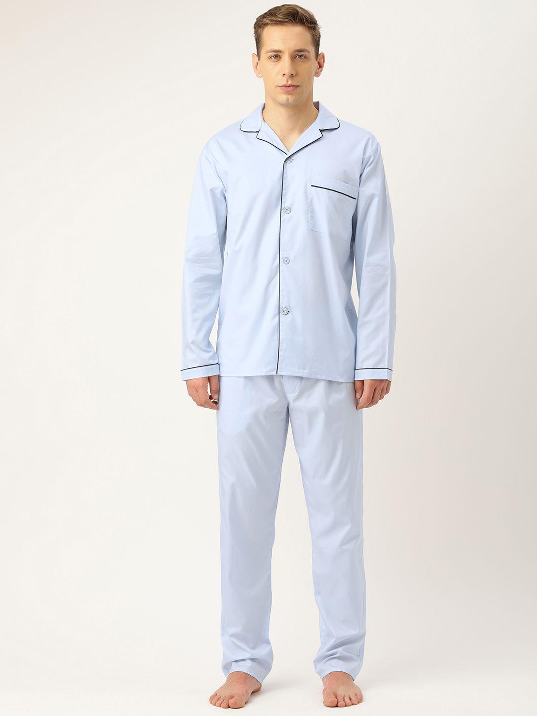 hancock men blue solid night suit