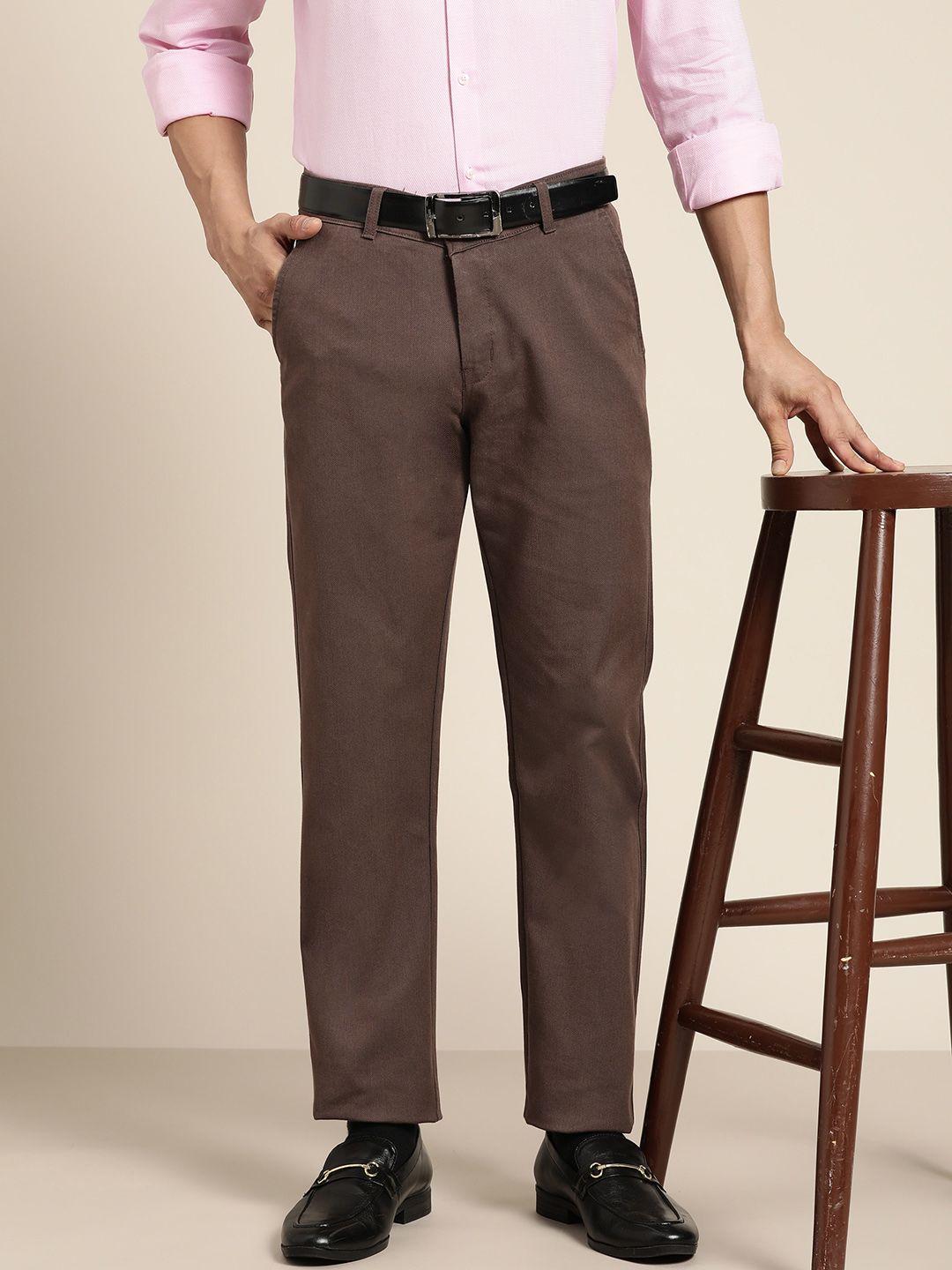 hancock men brown slim fit cotton trousers