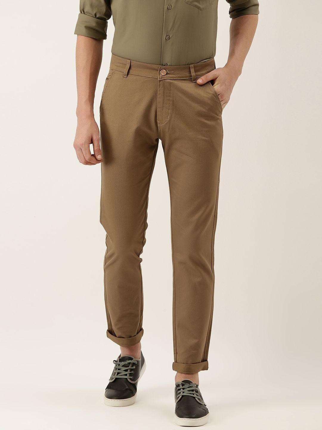 hancock men brown slim fit solid chinos