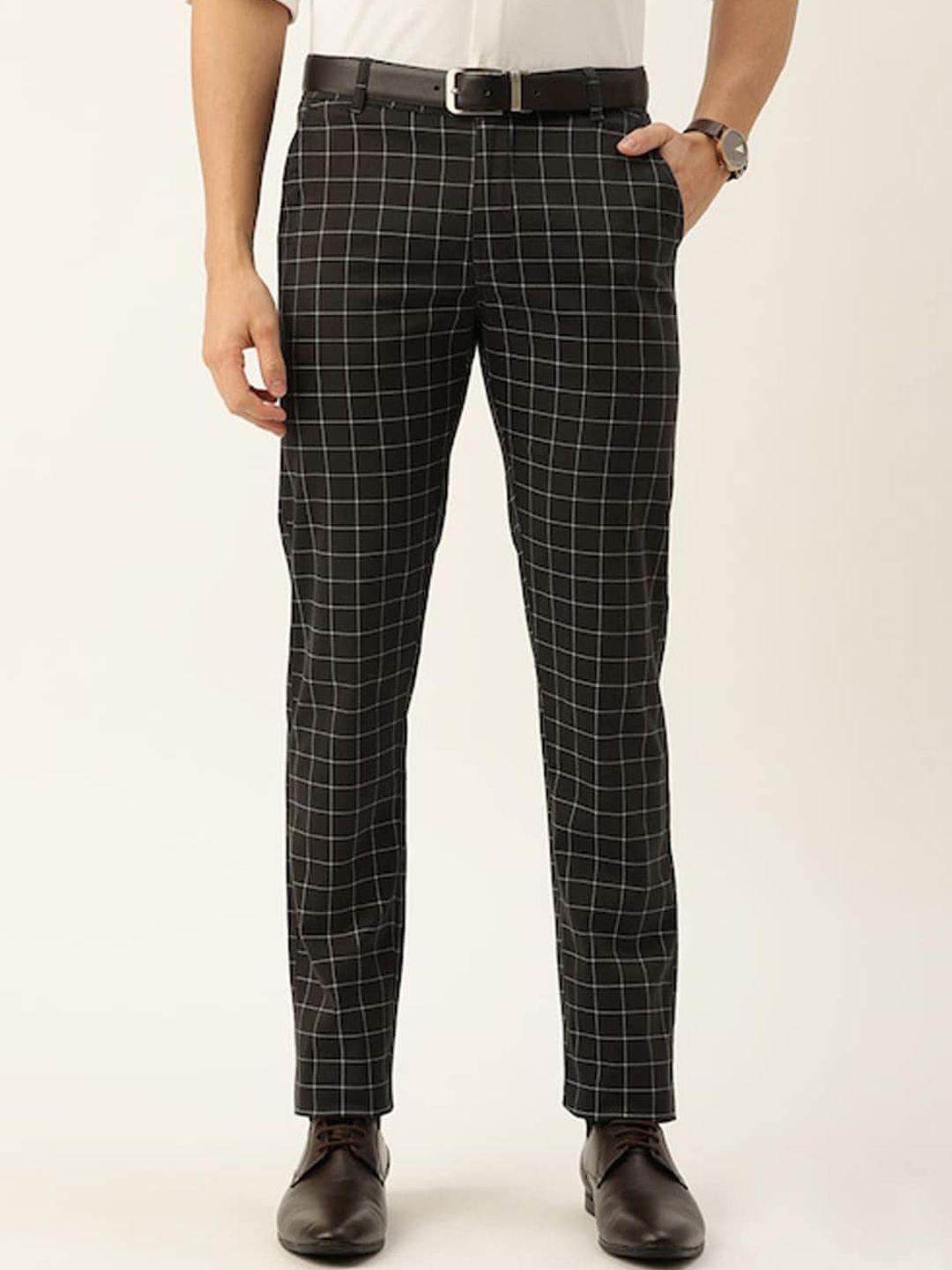 hancock men checked tailored slim fit trousers