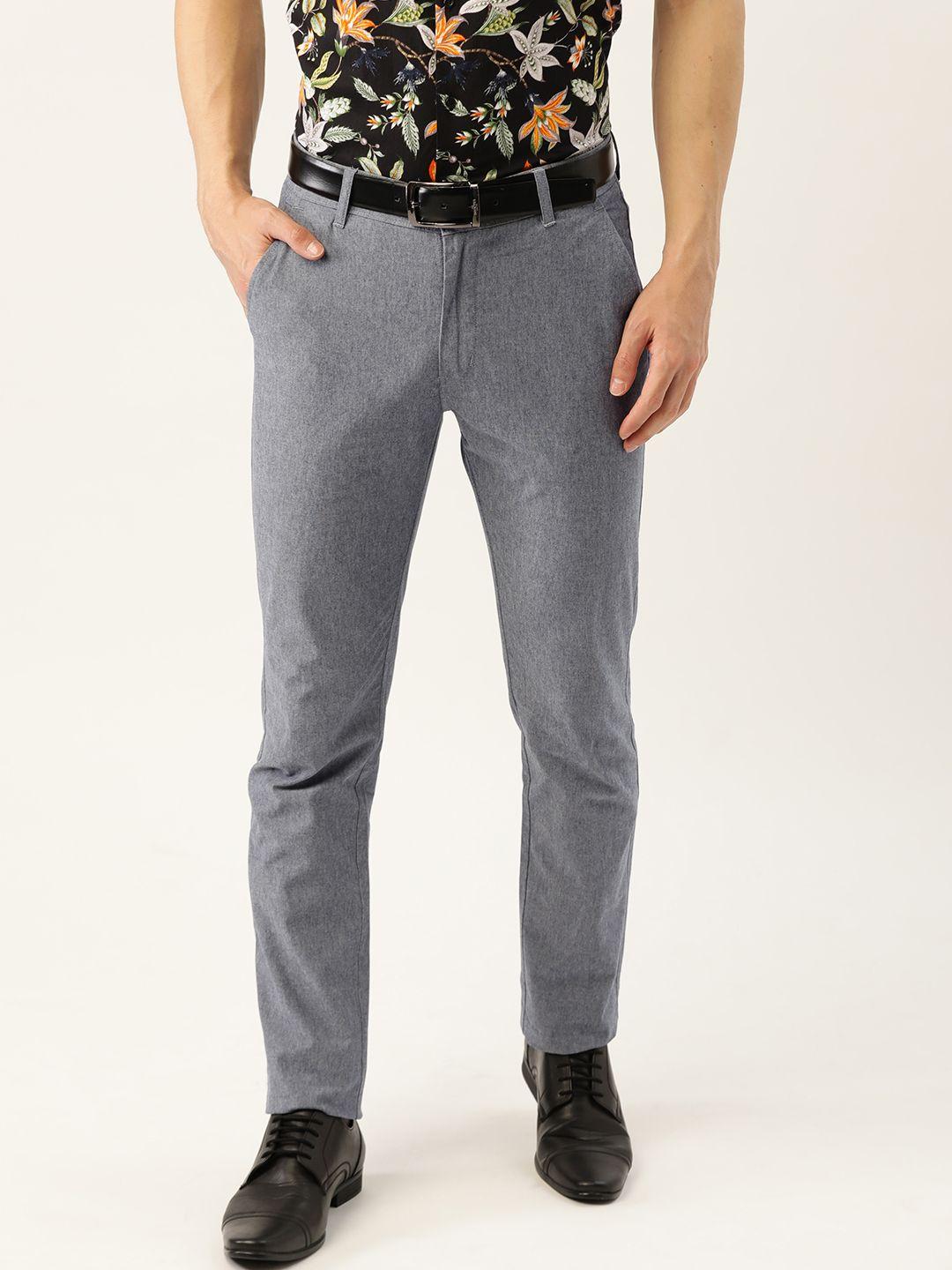 hancock men grey melange slim fit solid formal trousers