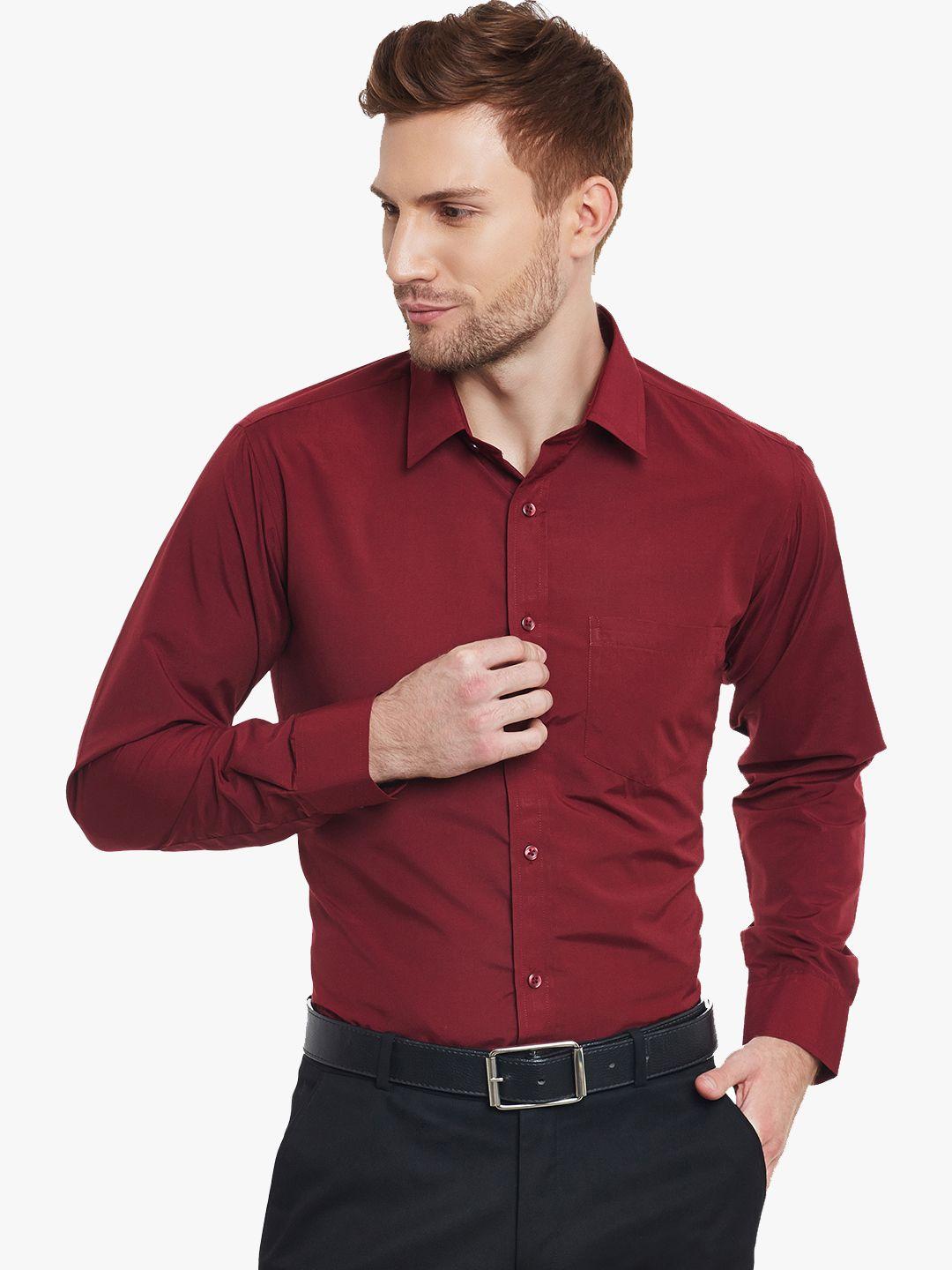 hancock men maroon slim fit solid formal shirt