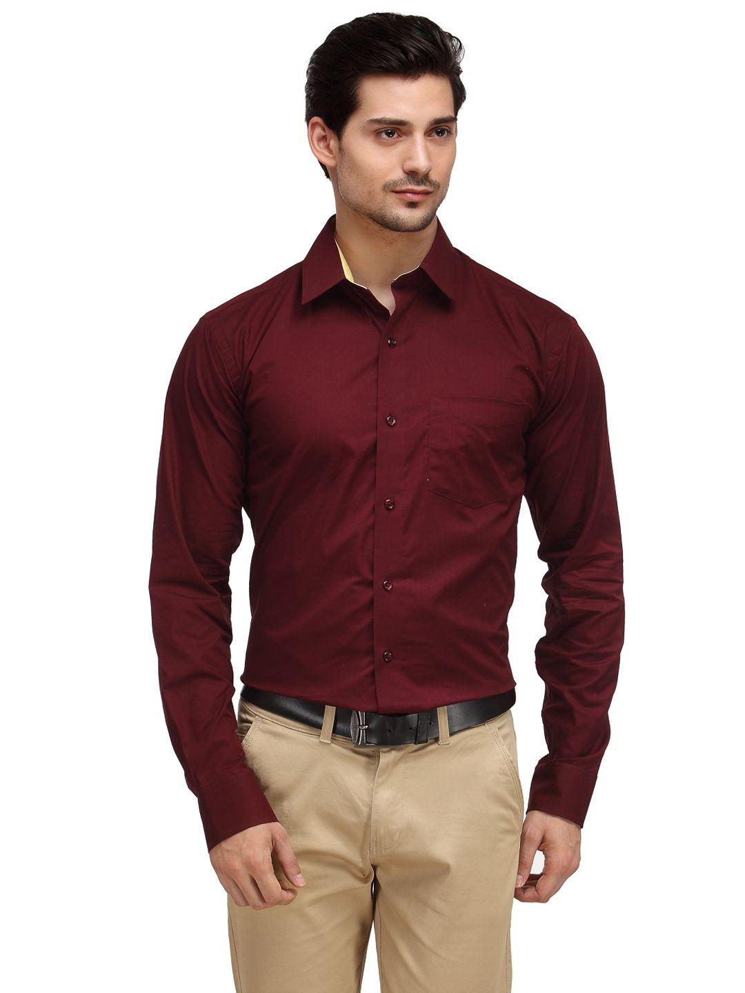 hancock men maroon slim fit solid formal shirt