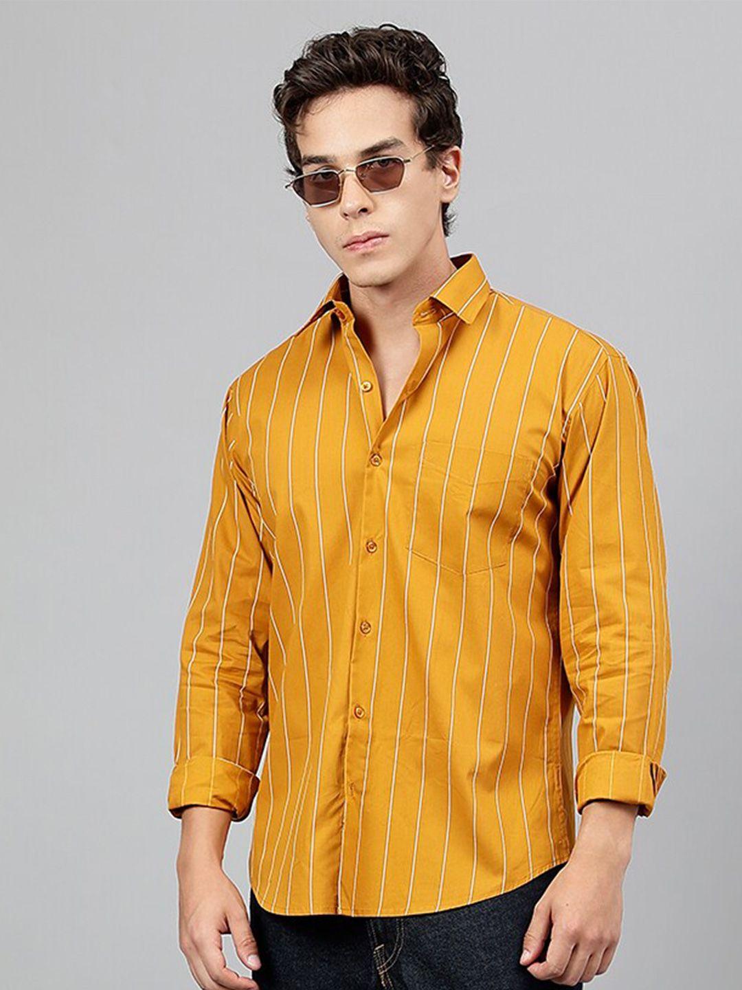 hancock men mustard standard slim fit opaque striped casual shirt