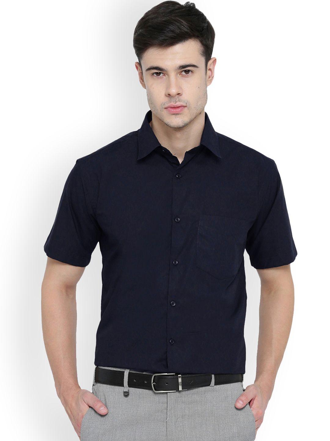 hancock men navy blue slim fit solid formal shirt