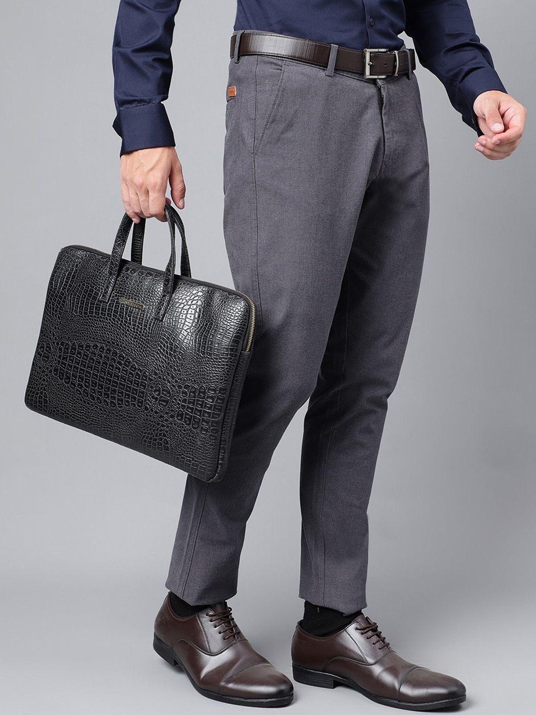 hancock men self design slim fit formal trousers