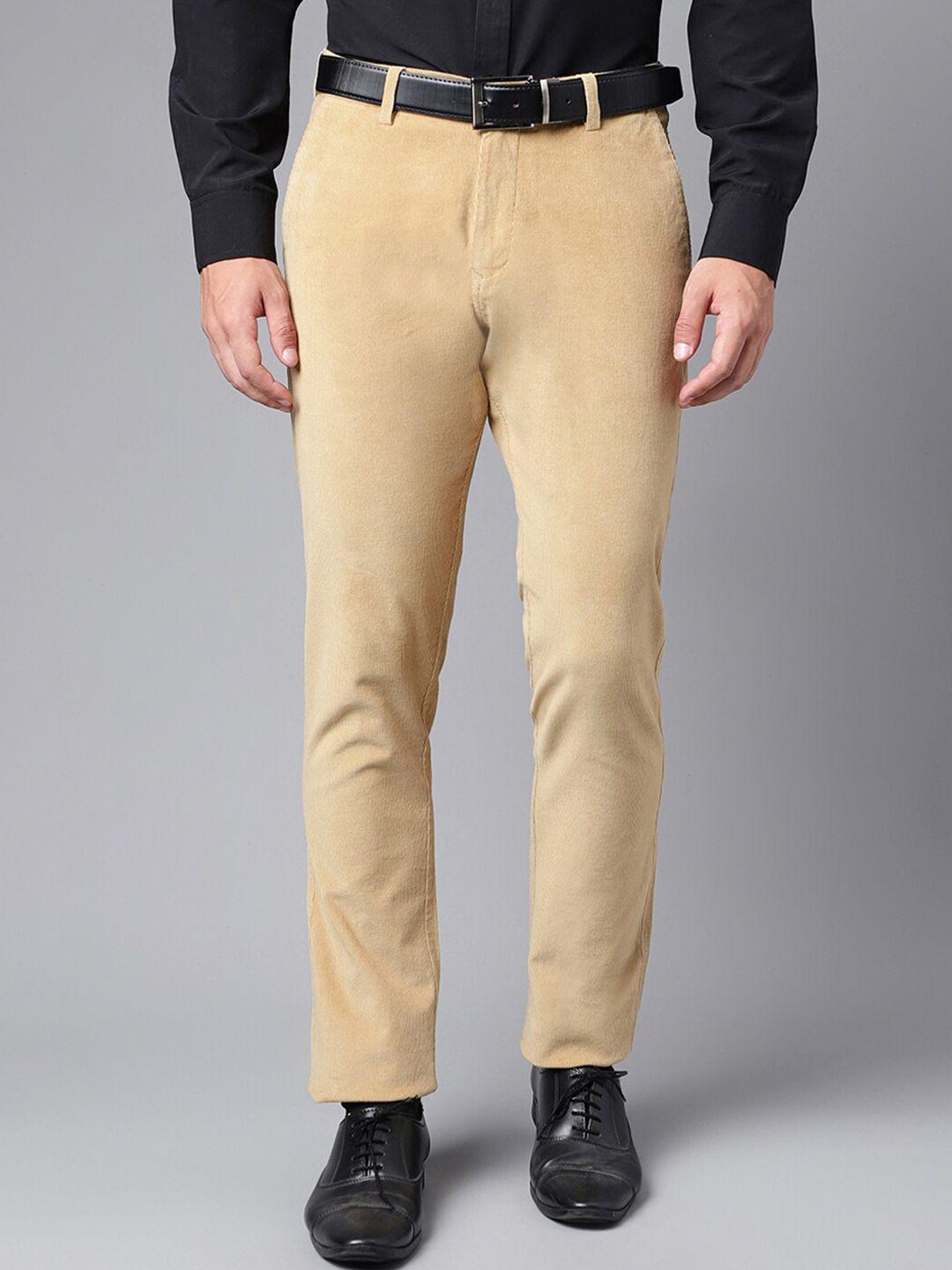 hancock men solid corduroy slim fit formal trousers