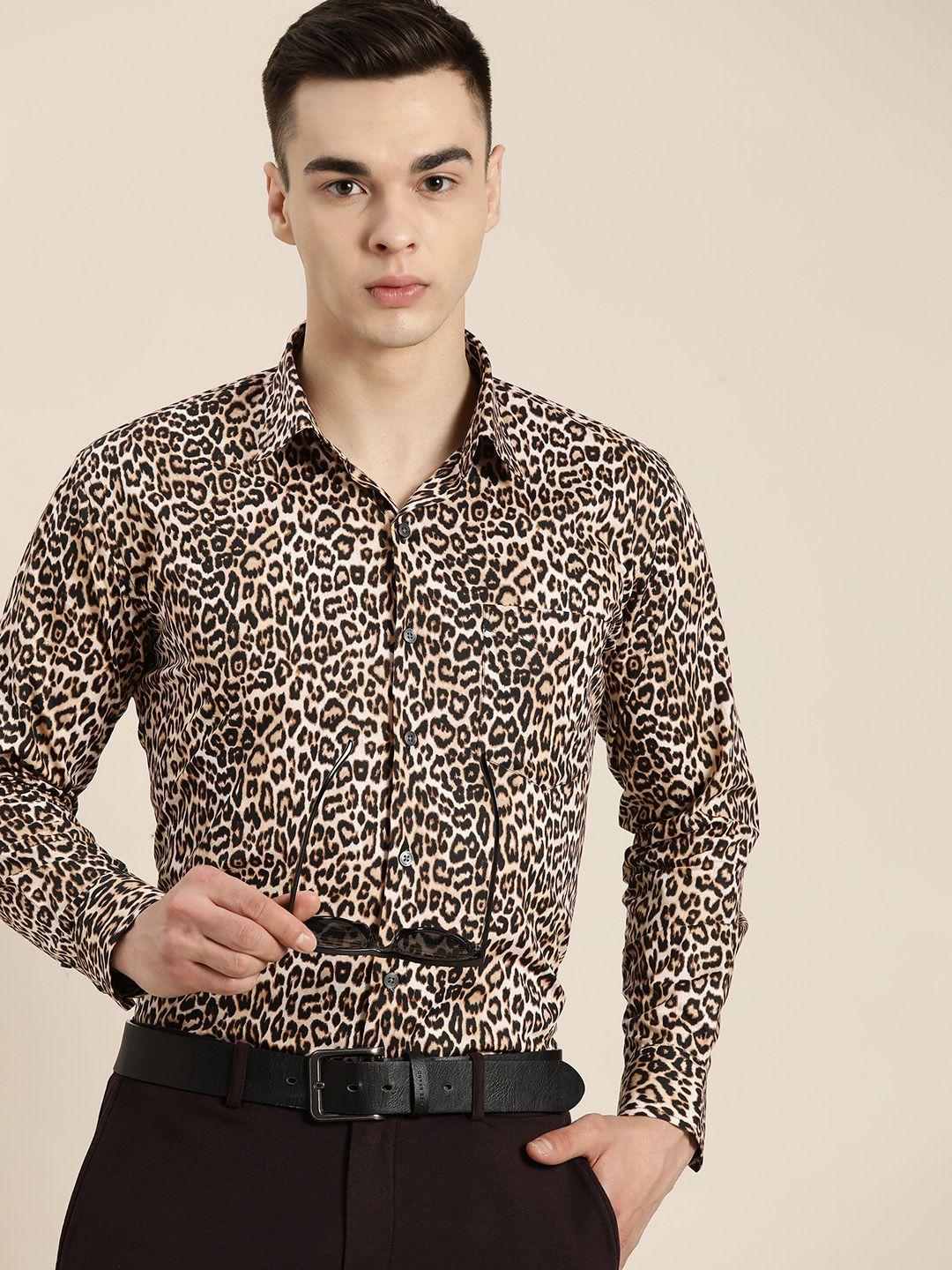 hancock men standard slim fit animal printed party shirt