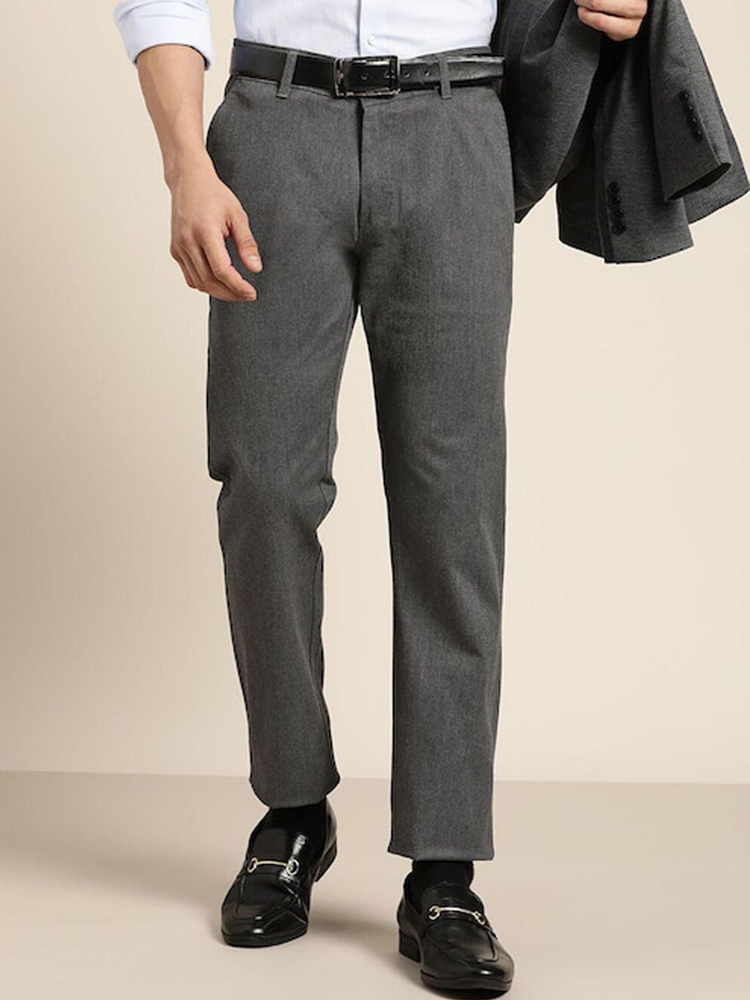 hancock men tailored slim fit mid-rise formal trousers