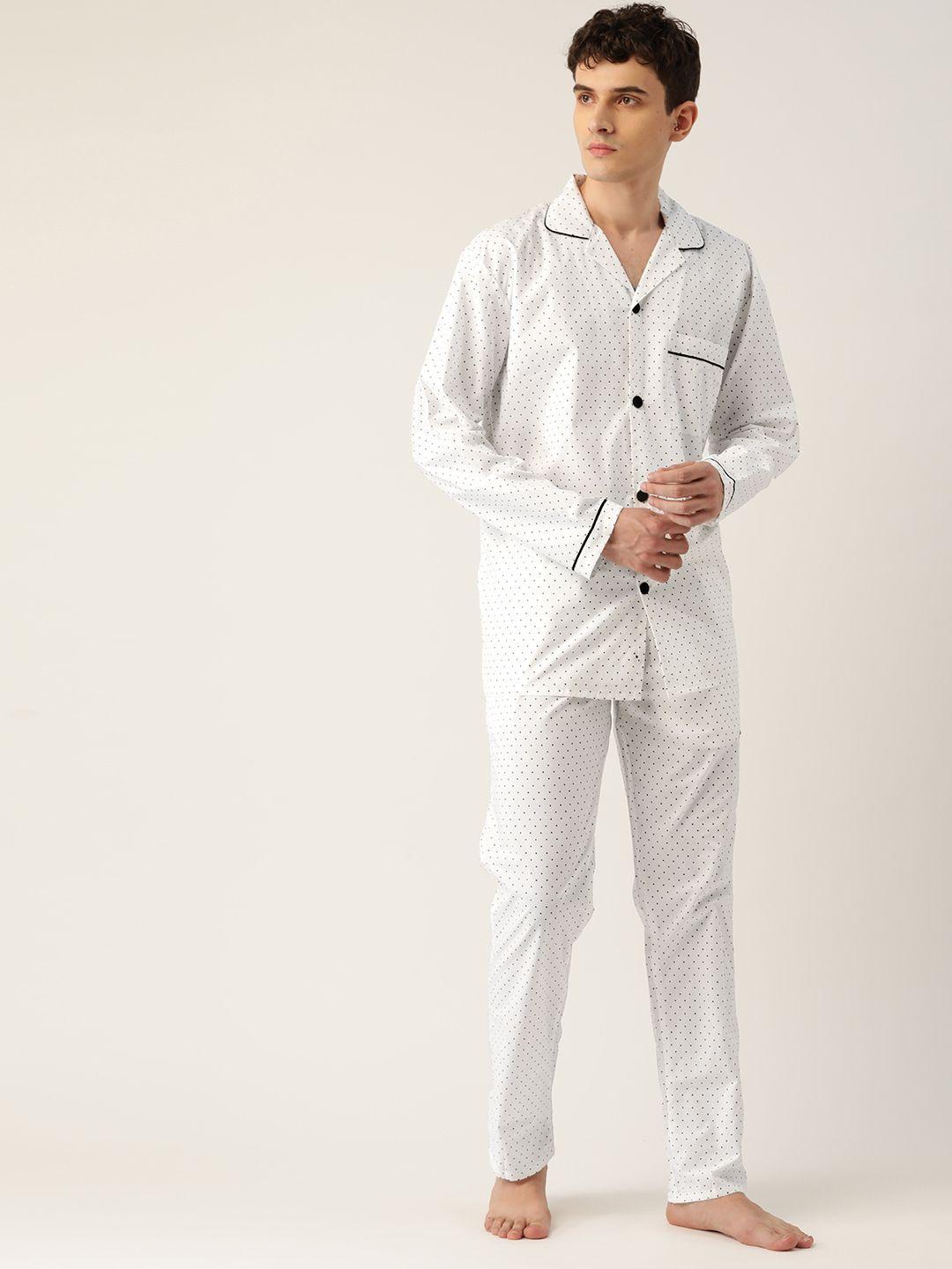 hancock men white & black printed pure cotton night suit