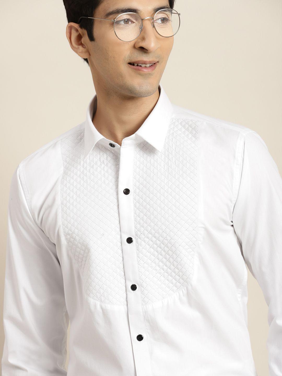 hancock men white pure cotton slim fit formal shirt