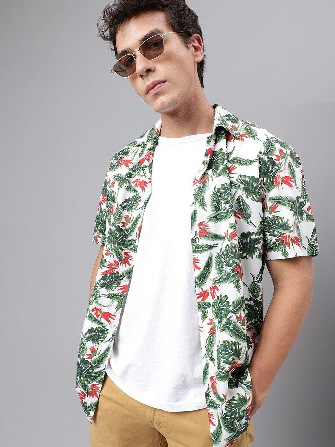 hancock men white relaxed floral opaque printed casual shirt