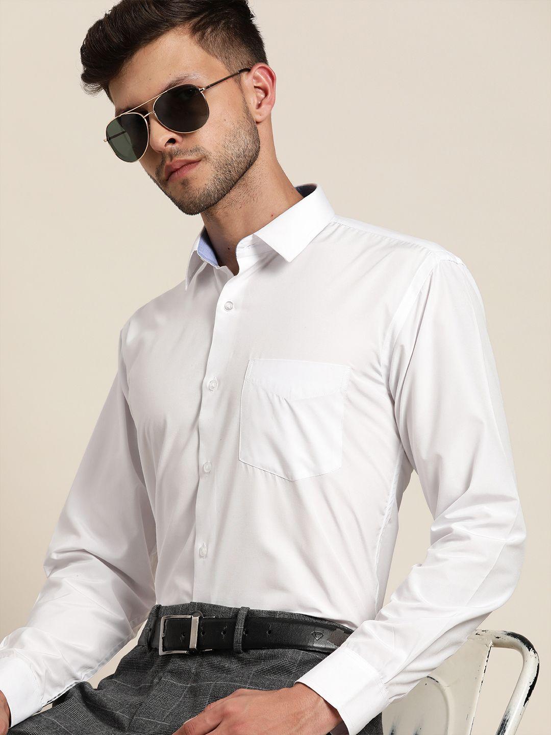 hancock men white slim fit formal shirt