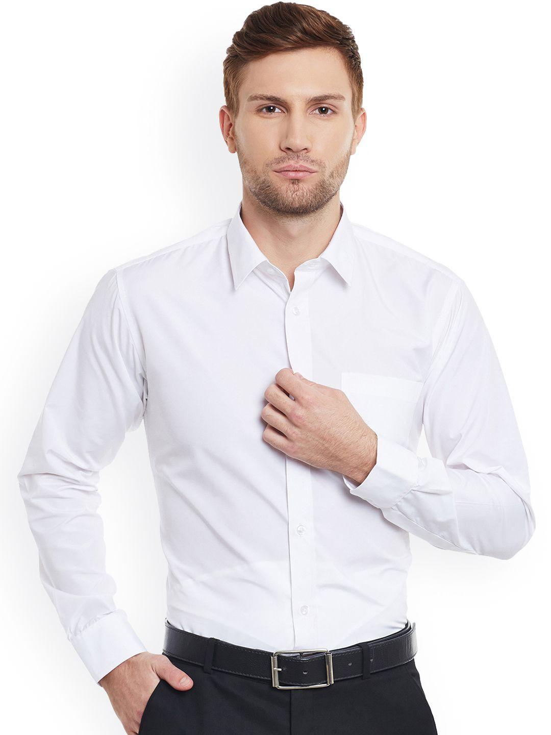 hancock men white slim fit solid formal shirt