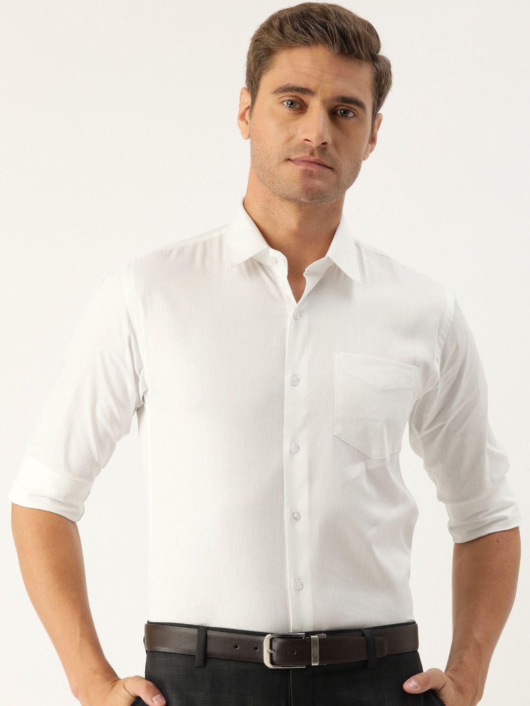 hancock men white slim fit solid formal shirt