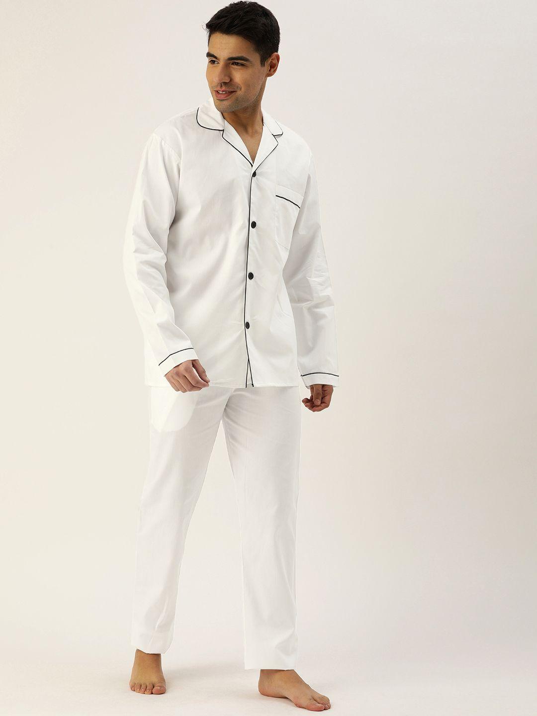 hancock men white solid night suit