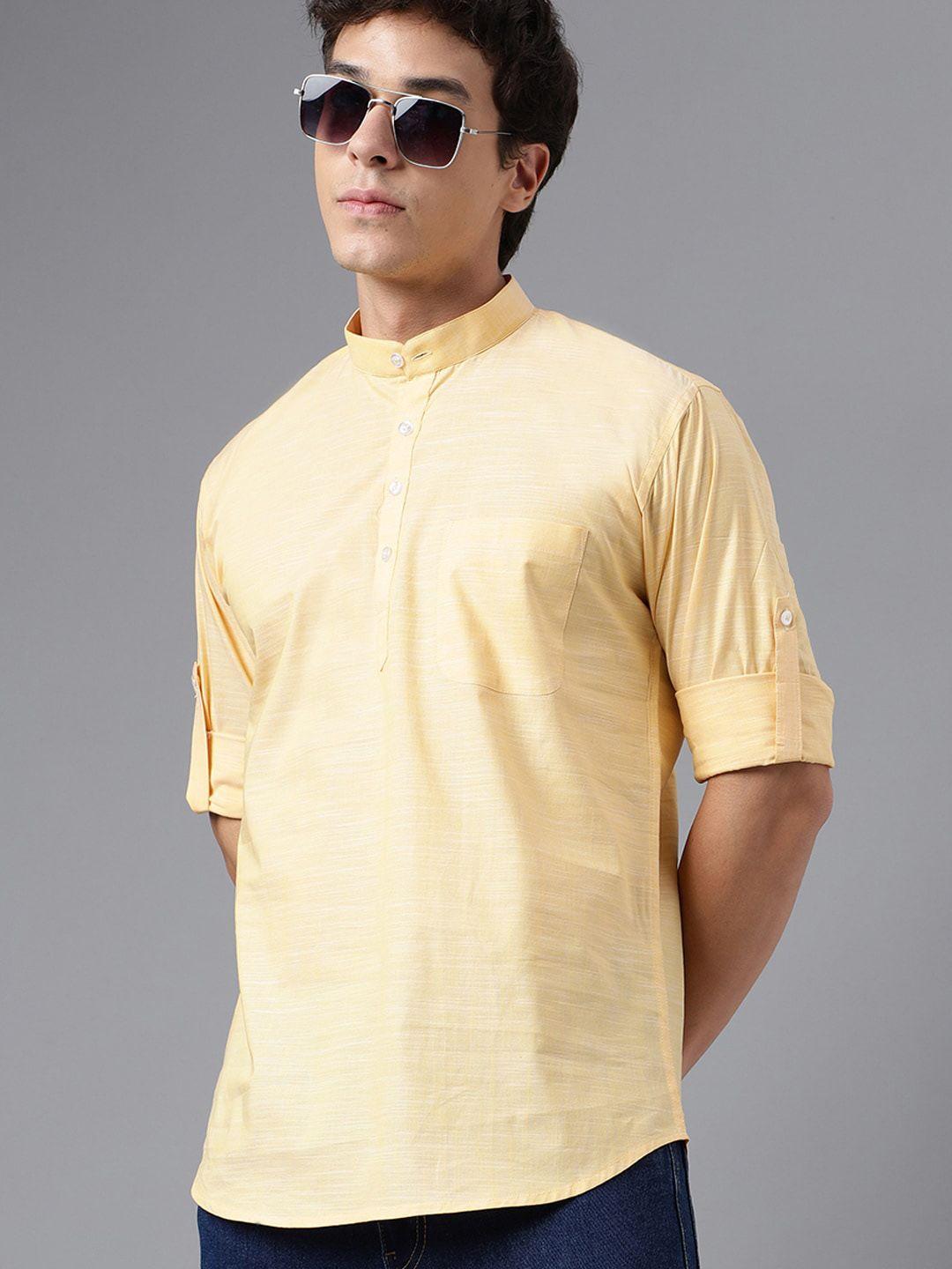 hancock men yellow & afterglow thread work summer sheers kurta