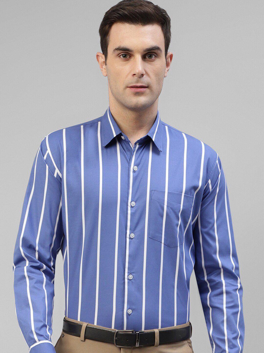 hancock modern slim fit vertical striped spread collar pure cotton formal shirt