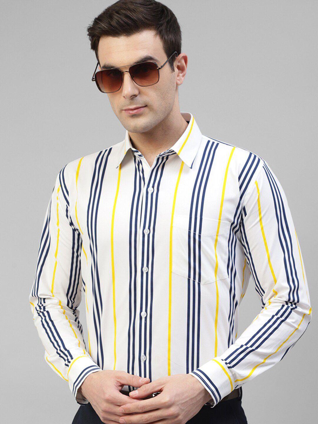 hancock modern slim fit vertical striped spread collar pure cotton formal shirt